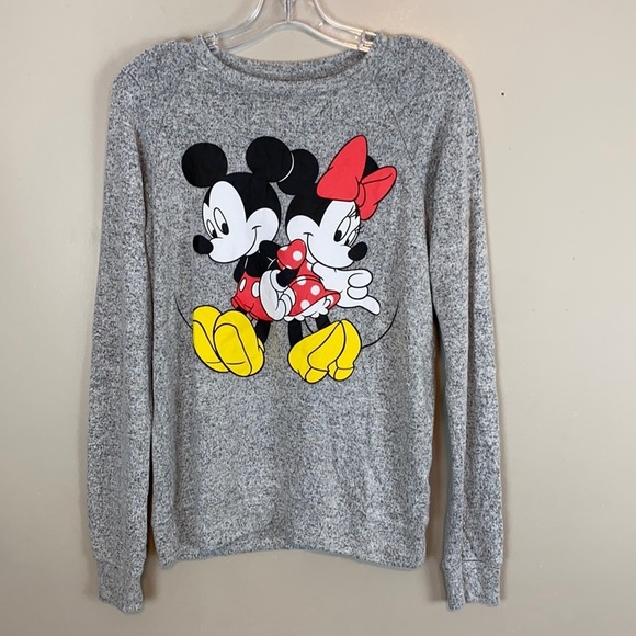 Disney Mickey Mouse And Minnie Mouse Gray Long Sleeve Top Size XS - Picture 2 of 11